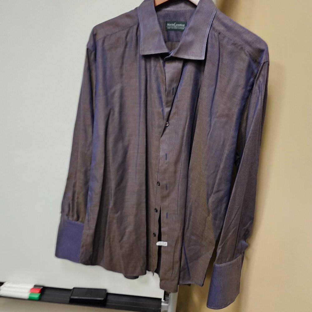 Long sleeve XXL metallic French cuff dress shirt by Martin Greenfield